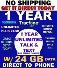 TracFone   1 YEAR UNLIMITED TALK/TEXT    24 GB DATA   GET IT TODAY 