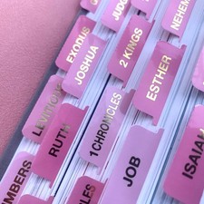 Pink Bible Tabs, Large Print Laminated With Gold Stamped Lettering