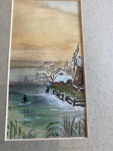 ORIGINAL AQUARELL von HH WINDMÜHLE WASSERSTRASSENHAUS im WINTER + RAHMEN - Bild 1 von 5