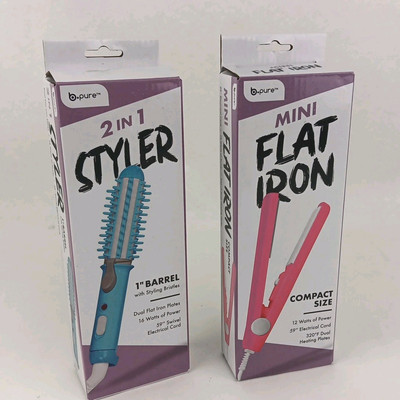 Travel Compact Hair Styler 1'' Curl Brush And Flat Iron Straightener. Brand New.