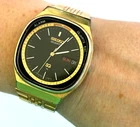 Vintage Men's Watch Seiko 7223 6029 Quartz Day Date Yellow Tone Black Dial Runs