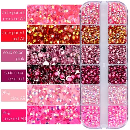 5 Boxes Shiny Colorful Nail Art Rhinestones Kit Crystals AB Flatback Jelly Pink