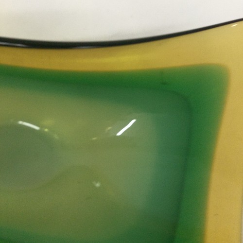 VTG Italian Murano Style Candy Dish Green Yellow Art Glass Sommerso Bowl - Picture 12 of 16