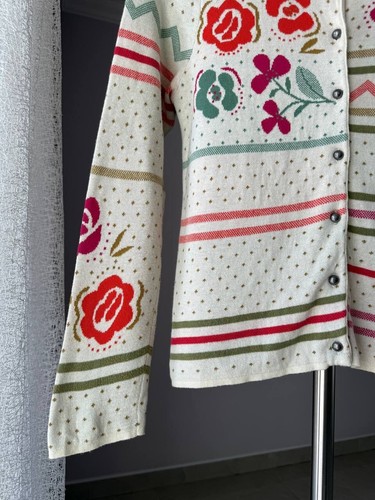 GUDRUN SJODEN 100% COTTON FLORAL CHICKEN COCK SWEATER CARDIGAN WOMENS SIZE S TOP - Picture 6 of 14