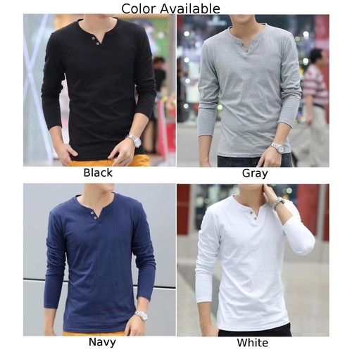 T-Shirt Herren bequem geknöpft Henley langarm Baumwolle Pullover schmale Oberteile - Bild 4 von 15