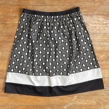 Vintage Mod Print Skirt Size Small 27" Waist 1990s Brown/Cream Cotton A-Line