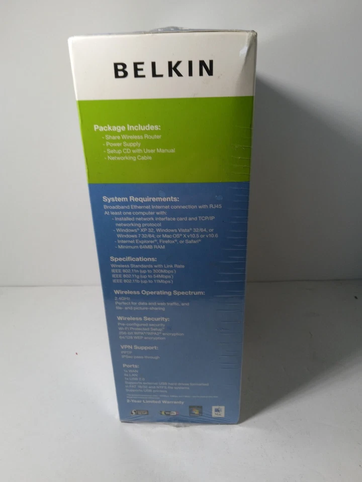 BEIKIN SHARE N300 4-PORT 10/300 300Mbps WIRERLESSN ROUTER F7D33022 - Image 4 of 4