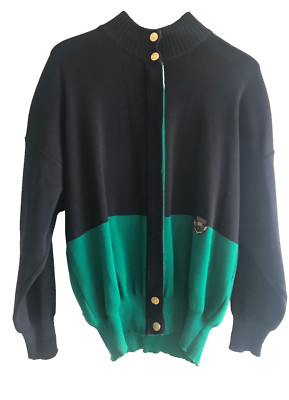 Vintage 80er Damen Navy Golf Zip Pullover color block preppy grün blau Wolle