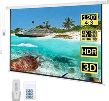 120" Motorized Projector Screen Electric Diagonal Automatic Projection 4:3 HD Mo