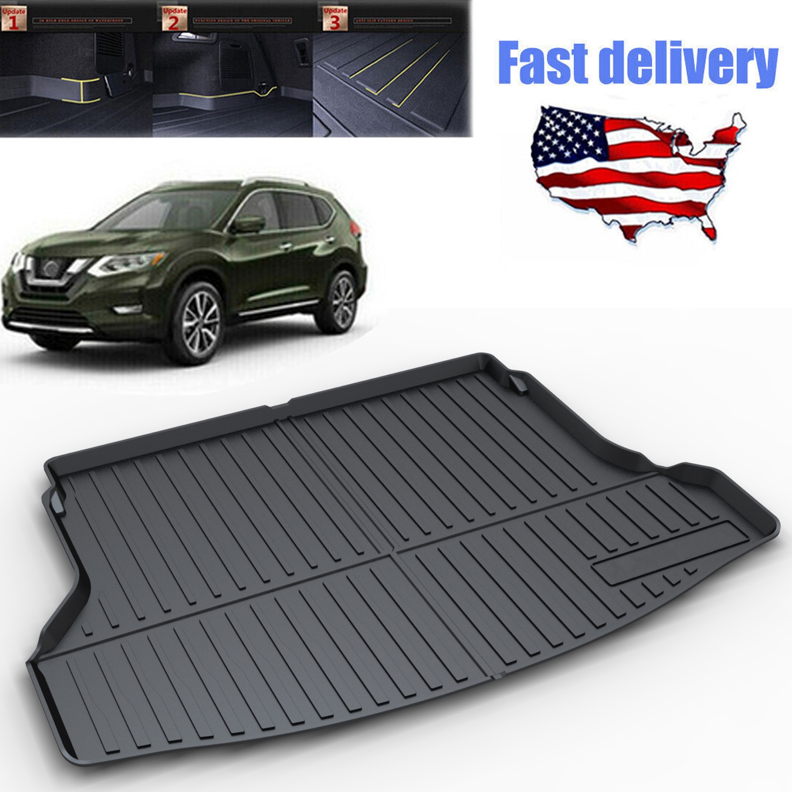 Car Rear Floor Mats Rear Cargo Liner For Nissan Rogue 2014-2020 All Weather