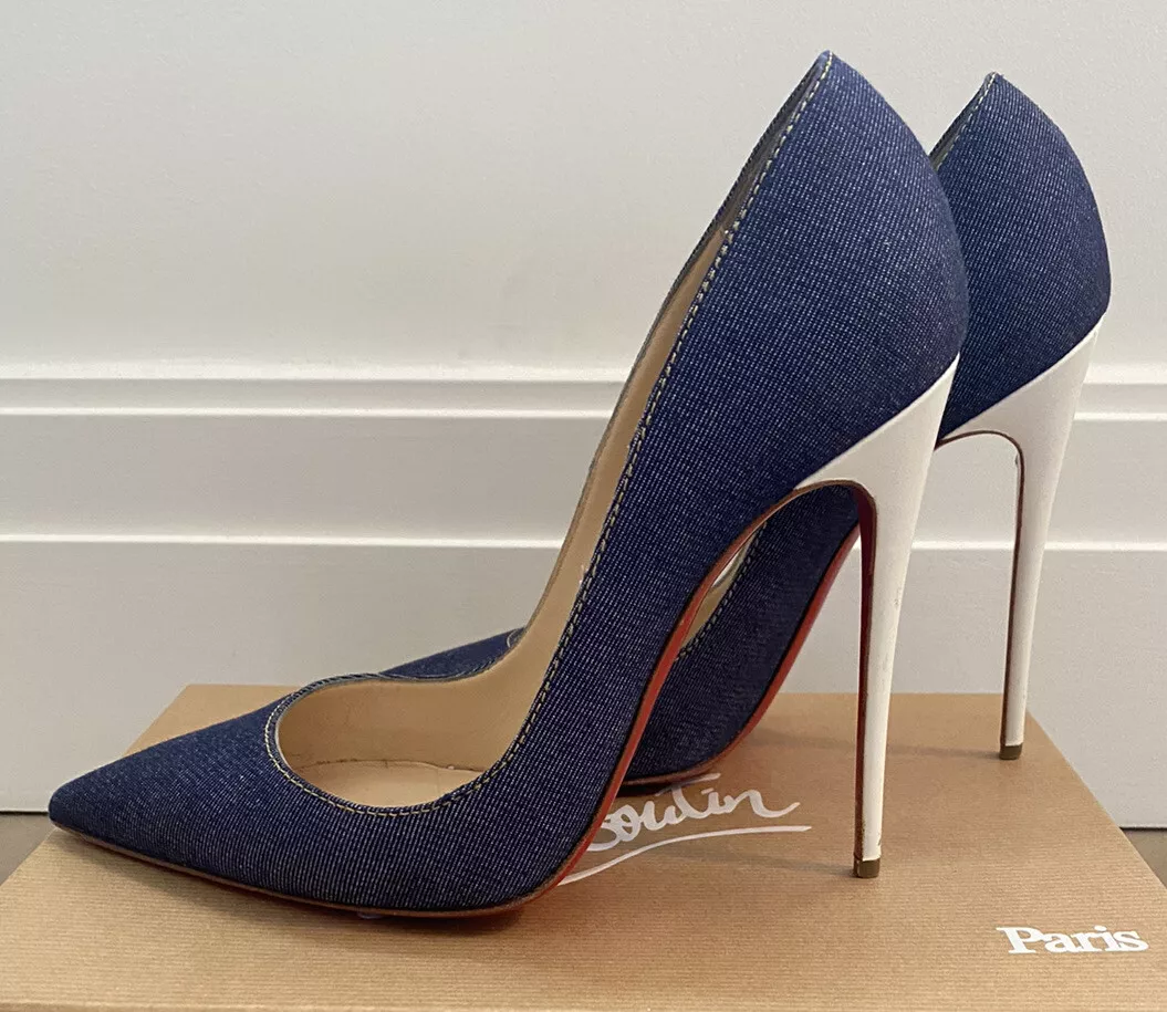Christian louboutin So Kate Denim Jazz White 120mm Heel SZ 40