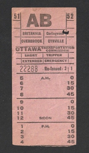 VINTAGE OTTAWA TRANSPORTATION COMMISSION CANADIAN TRAM TICKET