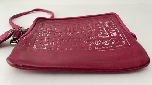 COACH Women’s Leather Pouch Dark Pink with Handle Strap 4.3 x 5.4 x 0.8 inch - Picture 3 of 16