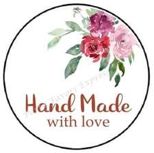 HAND MADE WITH LOVE FLOWERS ENVELOPE SEALS LABELS STICKERS SMALL BUSINESS