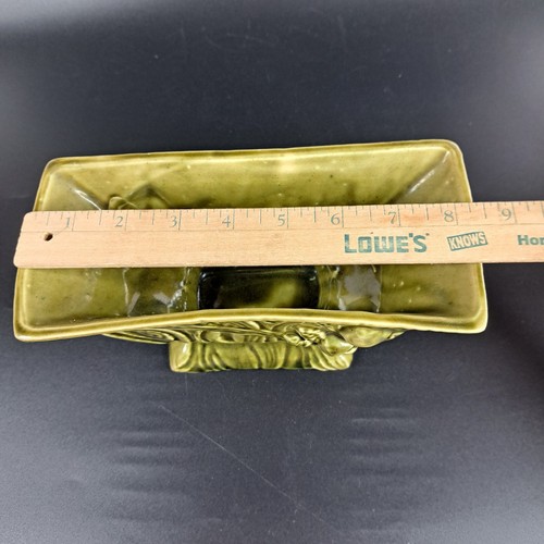 Vintage Ceramic Planter Rectangular Mushroom Avocado Green Unmarked - Picture 7 of 8
