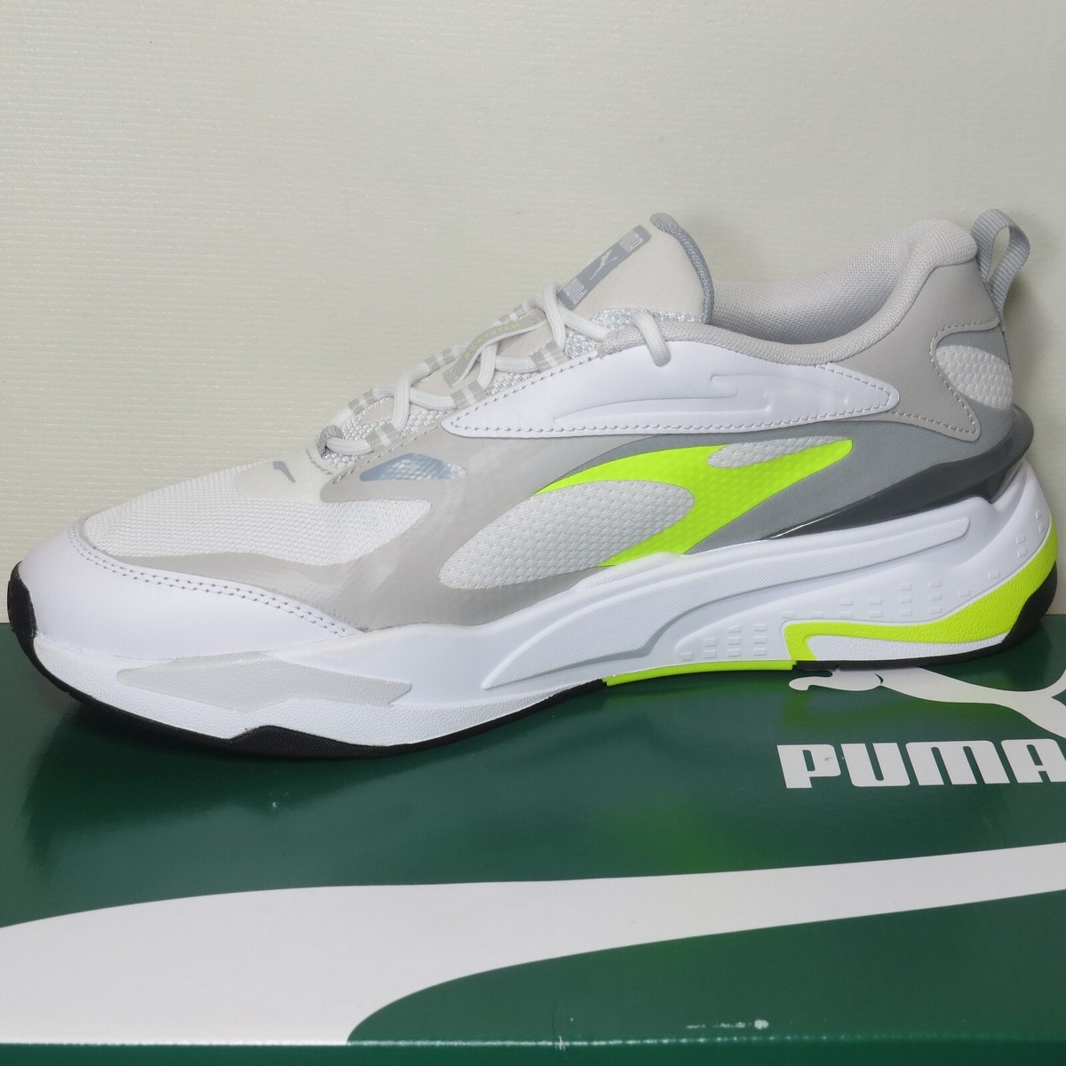 馬55 PUMA RS-Fast Neon White Grey Neon Yellow Sneakers 382520-01