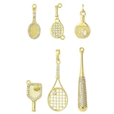 6x Brass Badminton Charm Tennis Pendant for Earrings Necklace Jewelry Making DIY