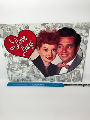 I Love Lucy Metal Sign Lucy and Desi Red Heart Logo Pearls Black