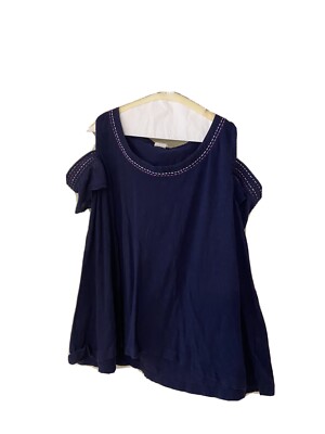 Akemi Kin Womens Blue Cold Shoulder Top Size S Small EUC