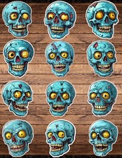 Blue Skull Yellow Eyes Die Cut Vinyl Stickers Scrapbooking Laptop Waterbottle