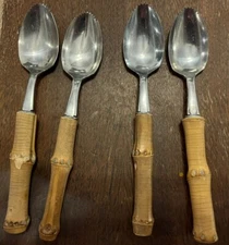 MCM Grapefruit Spoons Bamboo Handle Serrated Stainless Set Of 4 Vintage Japan