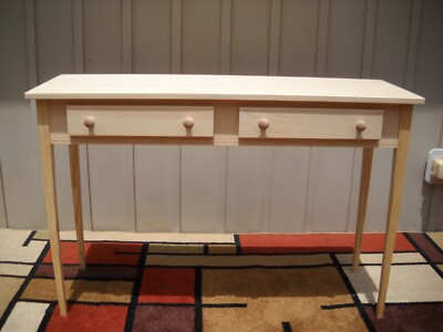 Unfinished 45''x15'' Deep Sofa Pine Table w/drawer, Tapered or Straight Block Legs