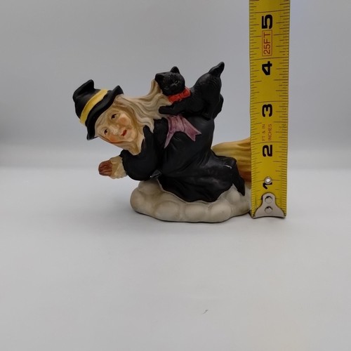 Vintage Halloween Brinn's Witch & Black Cat Riding Broomstick Porcelain Figurine - Picture 15 of 19