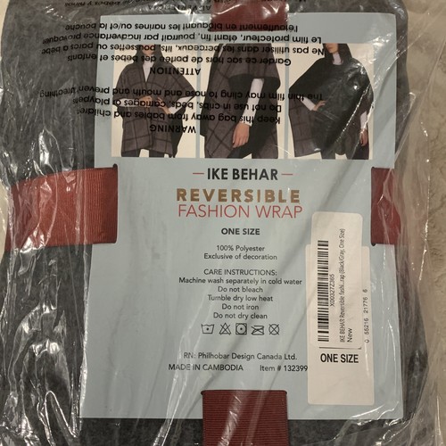 IKE BEHAR Reversible fashion wrap (Black/Gray, One Size) New - Picture 3 of 5