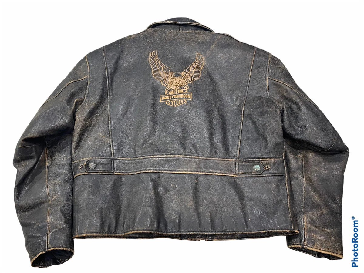 Vtg Harley Davidson Leather D-Pocket Jacket Screamin’ Eagle Club Chain Rare XL