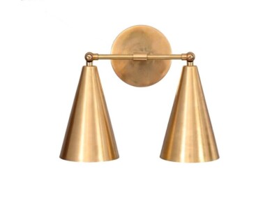 2 Light Cone Handmade Vintage Wall Mid Century Modern Raw Brass Sputnik chandeli