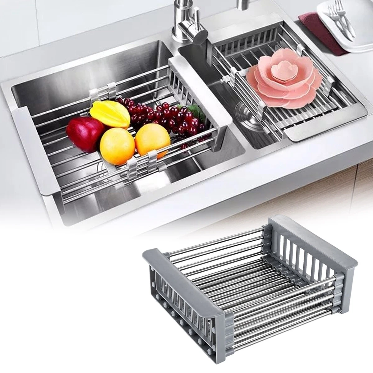 Kitchen Expandable Stainless-Steel Dish Rack Adjustable Dish