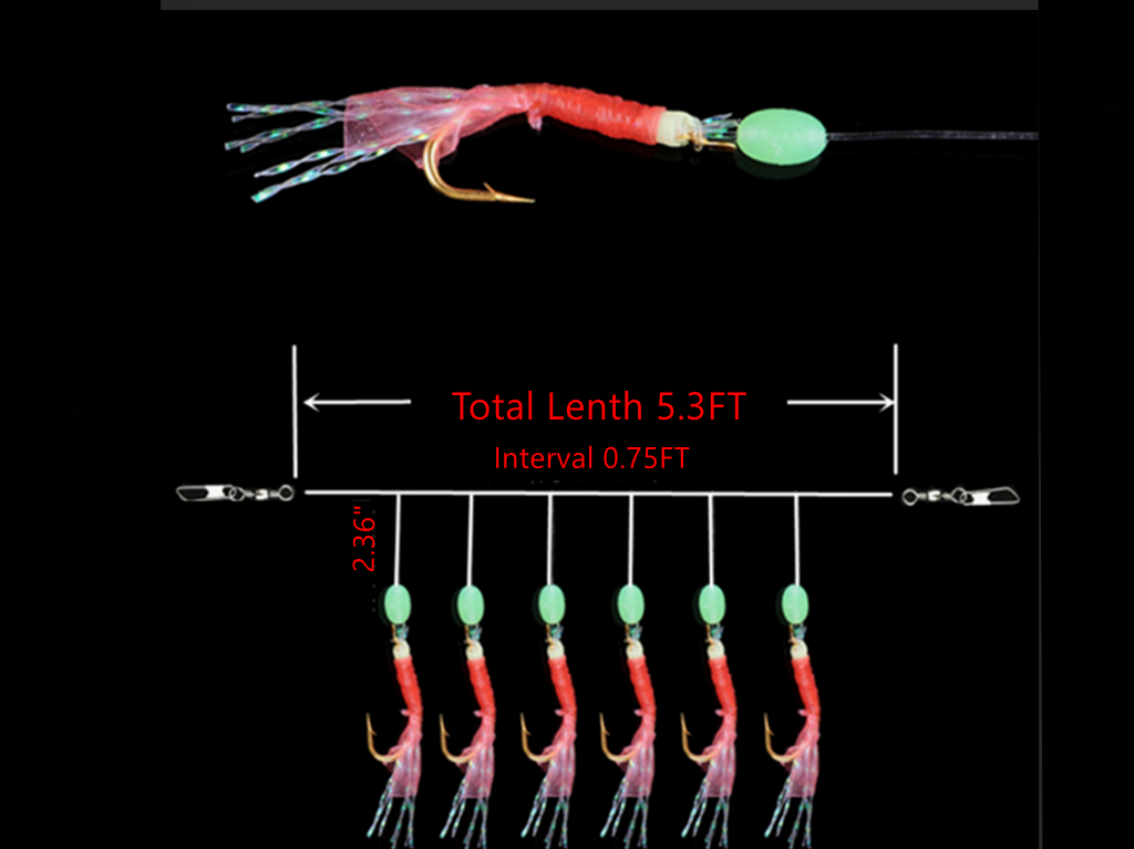 5 X Sabiki Rig Con Esca A Pelle Di Pesce – 6 Ami – Per Acqua Dolce E Salata – Multicolore