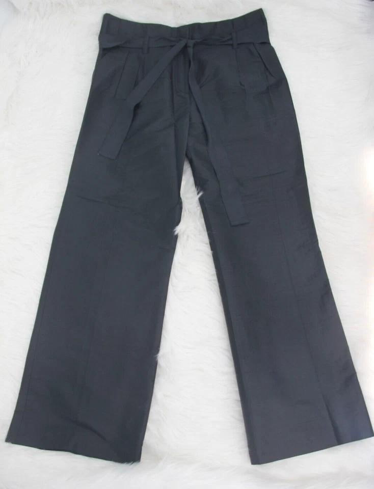 Pantalones Magaschoni Collection Negros Brillantes Cintura Alta Pierna Ancha 100% Seda 10 #1071