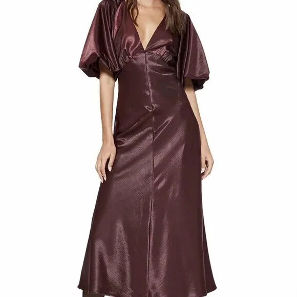 Bardot Everleigh Satin Midi Dress Burgundy NEW Size 6 Solid eBay