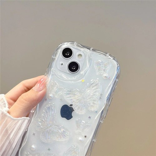 3D Butterfly Glitter iPhone Case | Bling Crystal Pearl Wave Cover 11–16 Pro Max - Picture 7 of 10