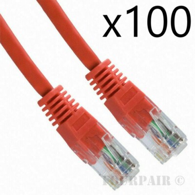 100 Pack Lot - 1.5ft 18'' CAT5e Ethernet Network LAN Router Patch Cable Cord Red