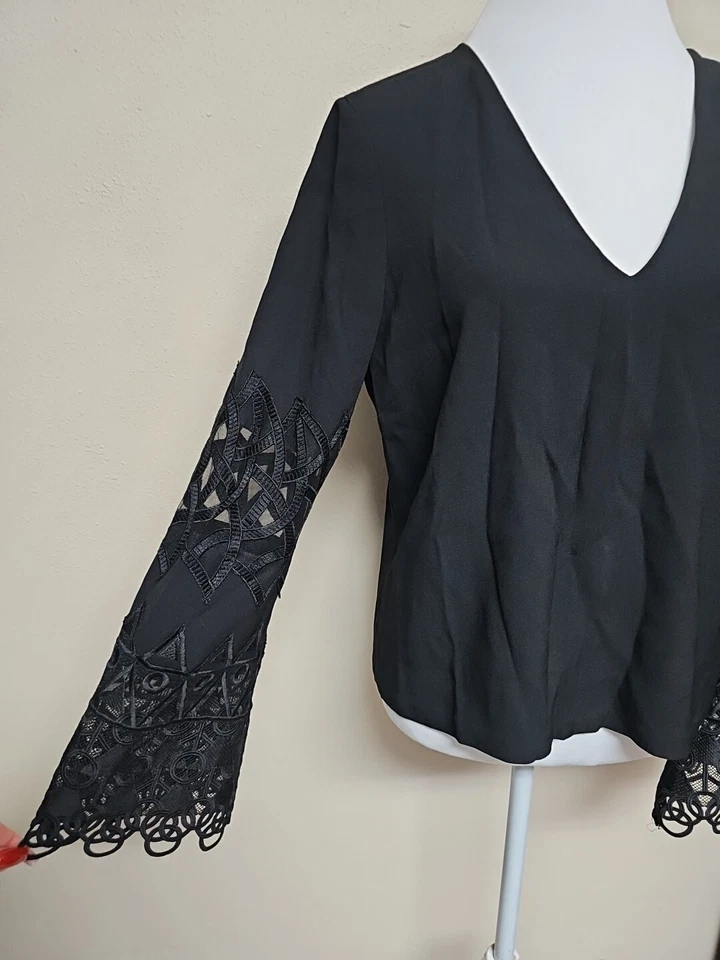 Blusa Mujer RAMY BROOKS NY Manga Larga Cuello en V Poliéster Color Negro.Talla M Foto 4 de 4