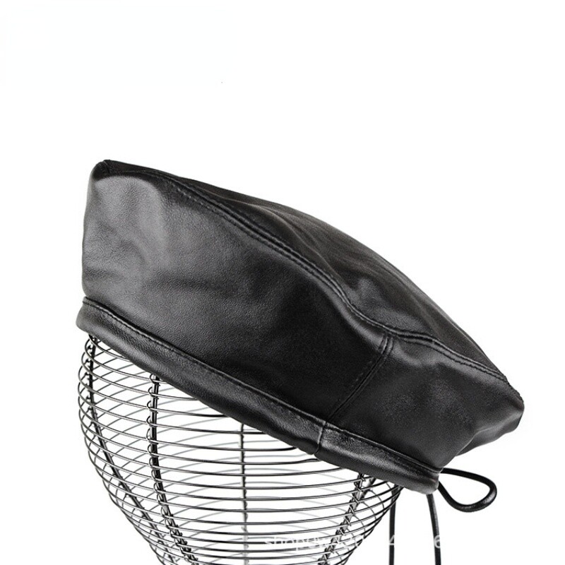 Berretto Basco In Pelle Donna - Nero Elegante Taglia Unica 57cm - Foto 4
