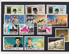 Bfm, Blöcke u. Kleinbogen, Arab. Emirate, AJMAN, auf 7 Steckkarten, gestempelt,