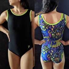 Plum Practicewear Gymnastics Leotard Flip Side Black Multi Size AM