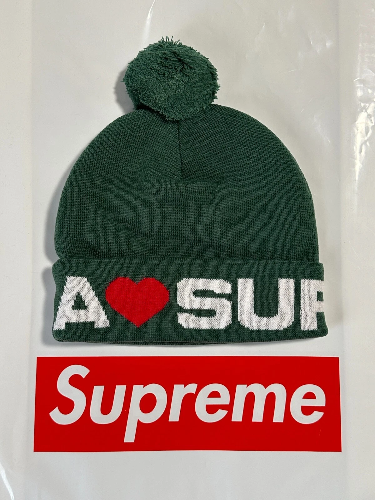 BONNET SUPREME LOVE SUPREME (VERT FONCÉ) FW20 GRAND LOGO BOÎTE LOGO LAINE MOHAIR