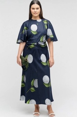 OROTON SNOWDROP PRINT DRESS SIZE AU 14 US 10 NAVY 100% SILK RRP $649 Ruched