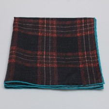 Seaward  Stearn NWOT Wool / Silk Blend Pocket Square In Brown / Red Plaid