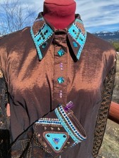 Western show shirt, women xl, bronze turquoise, pleasure , horsemanship USA