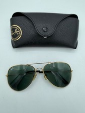 Ray Ban Aviator Men's Gold Frame Dark Lenses Sunglasses Shades with Case USED
