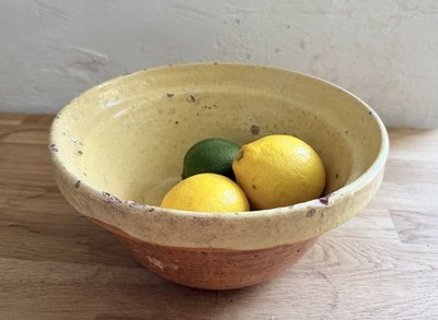 Vintage französische glasierte gelbe Terrakotta Schale, 22,5 cm rustikal Bauernhaus Provence