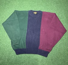 Vintage 80s 90s Eddie Bauer Striped Colorblock Sweater, Preppy Grandpa Large 