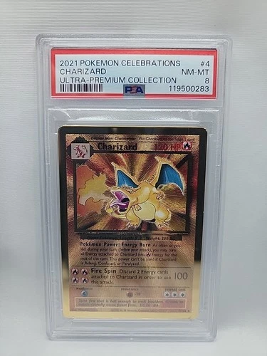 PSA 8 Gold Metal Charizard Pokemon Celebrations Ultra Premium Collection UPC #4
