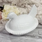 Vtg Indiana Glass White Milk Glass Hen on Nest Covered Candy Dish 7” Nesting Hen