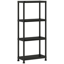 Keter Plus 4 Tier Shelf Plastic Storage Unit Garage Workshop Black Utility Home